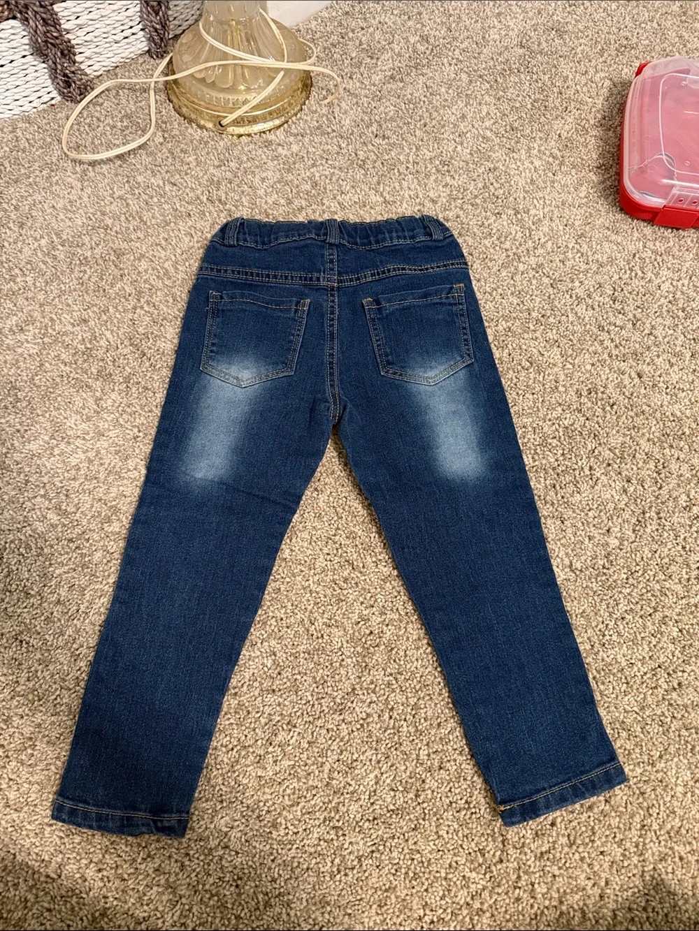 Dark Wash Distressed Kids Jeans with Yellow Eyelet Patches